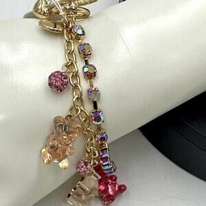 Betsey Johnson Pink Gummy Bear Fireball Lucite Rhinestone Gold Tone Bracelet New